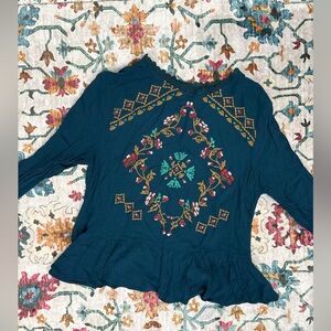 Xhilaration Embroidered Boho Peplum Blouse